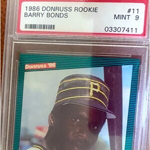 1986 Donruss “ROOKIES” Barry Bonds Rookie card PSA MINT 9